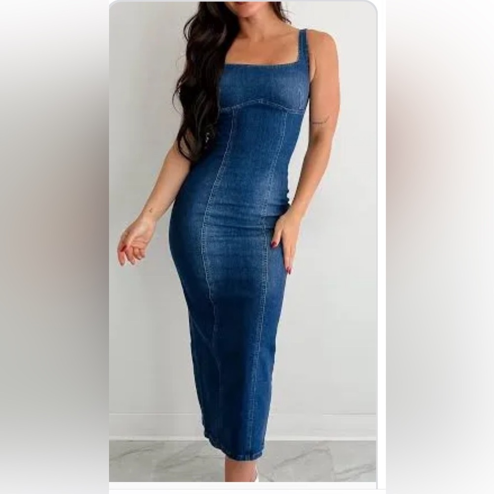 Bershka Blue Denim Maxi Dress